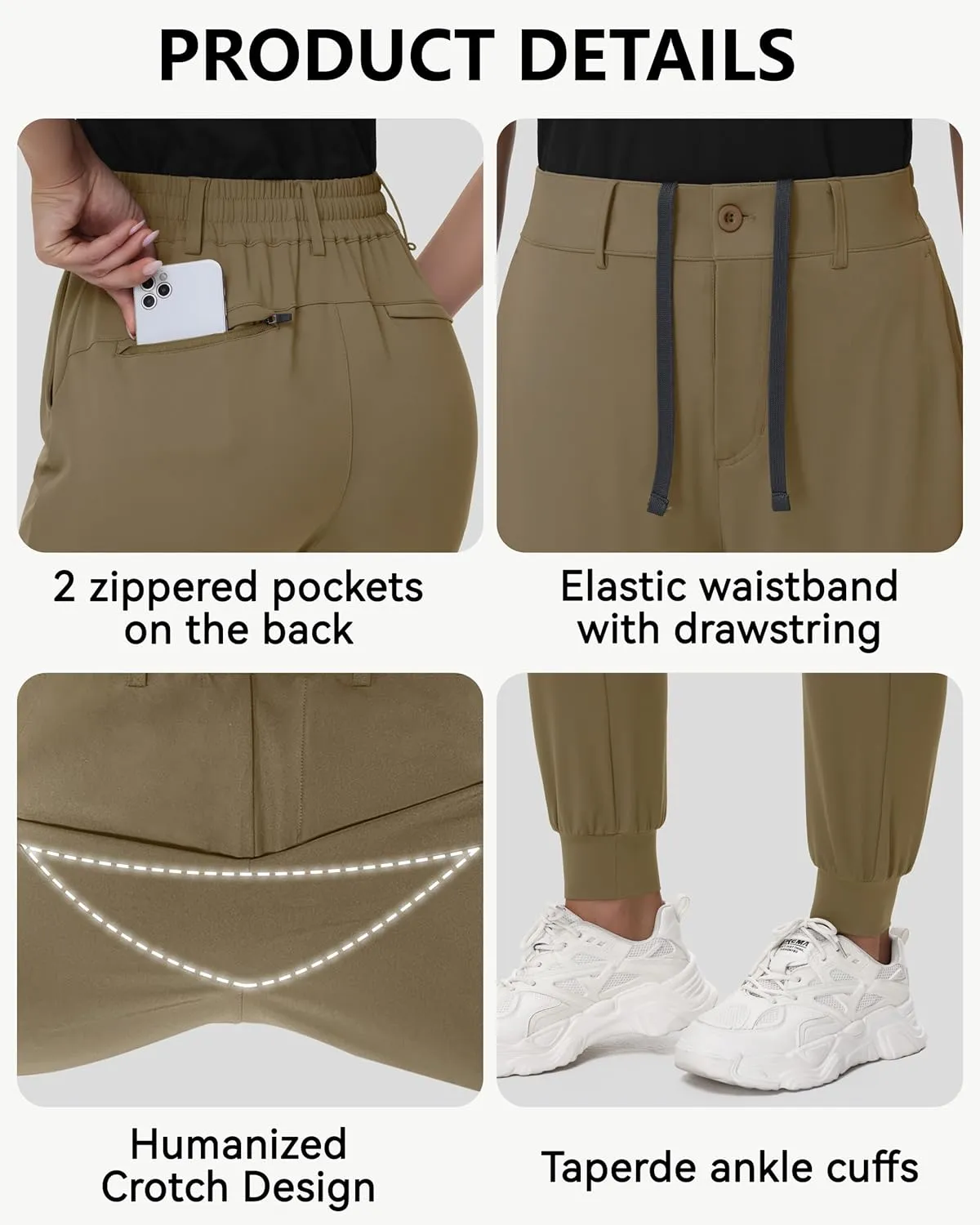 Women's Stretch Golf Joggers Pants - Tapered Athletic Casual Work Dress Travel Sweatpants with Zipper Pockets UP50