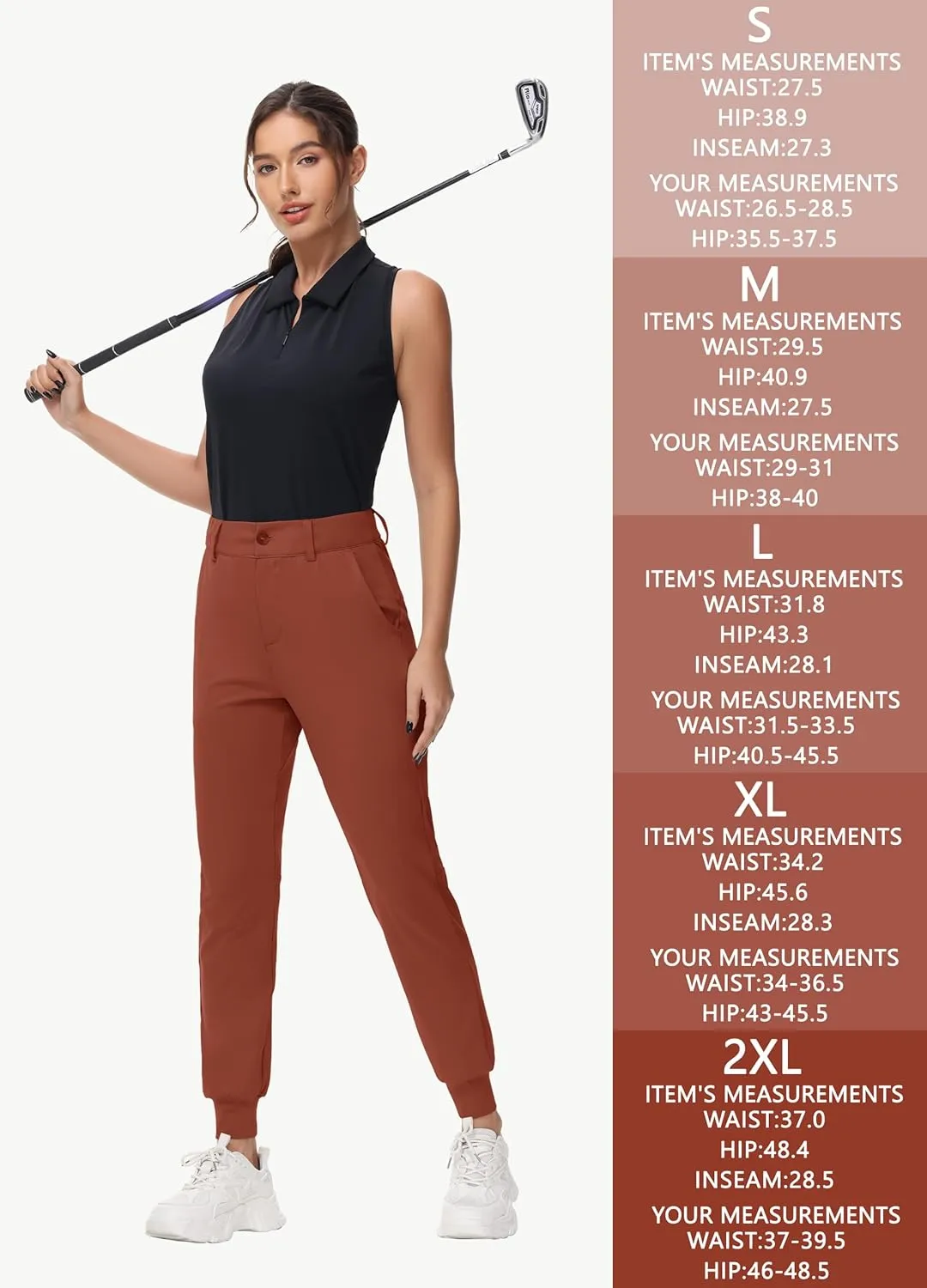 Women's Stretch Golf Joggers Pants - Tapered Athletic Casual Work Dress Travel Sweatpants with Zipper Pockets UP50
