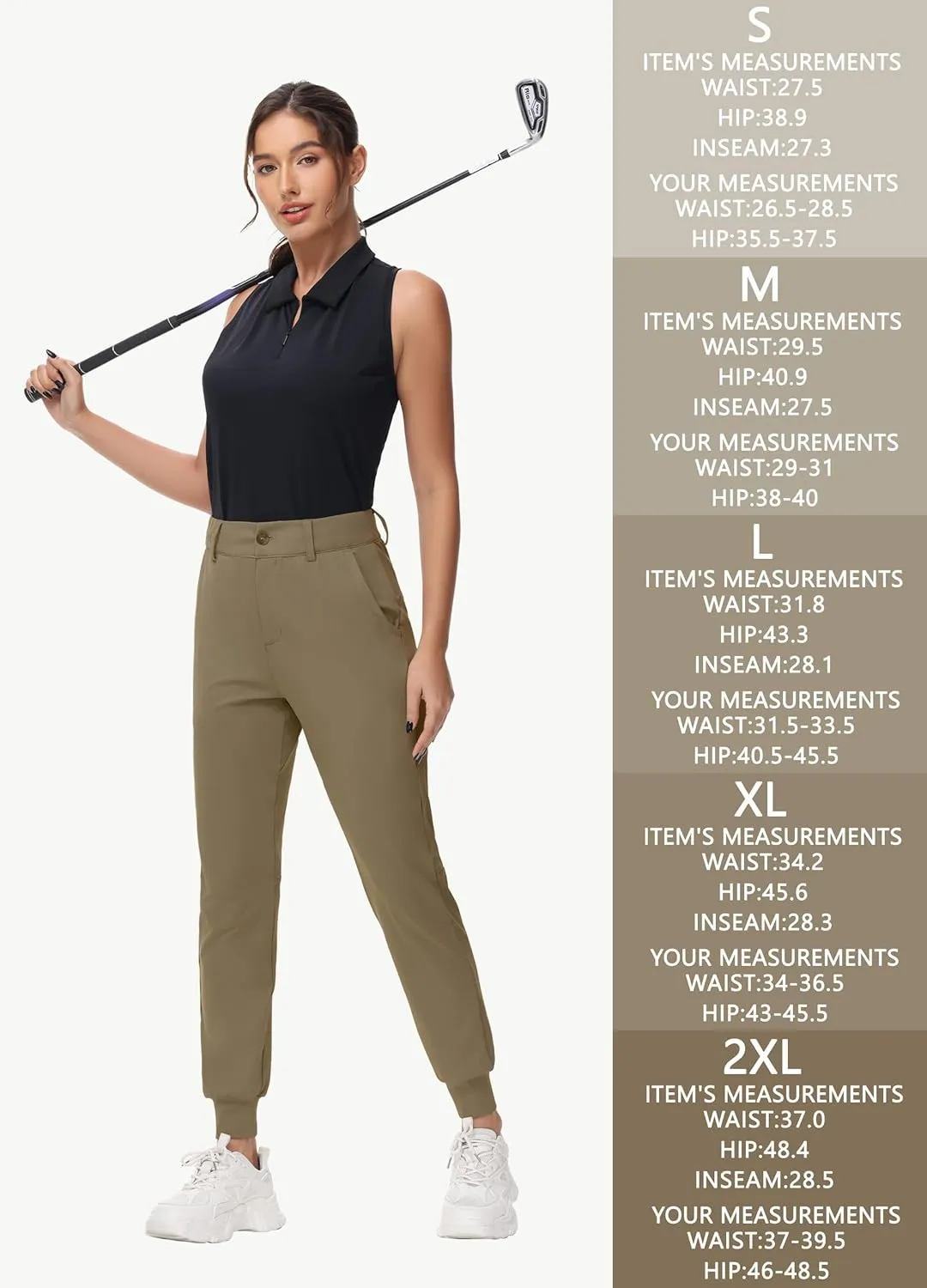Women's Stretch Golf Joggers Pants - Tapered Athletic Casual Work Dress Travel Sweatpants with Zipper Pockets UP50