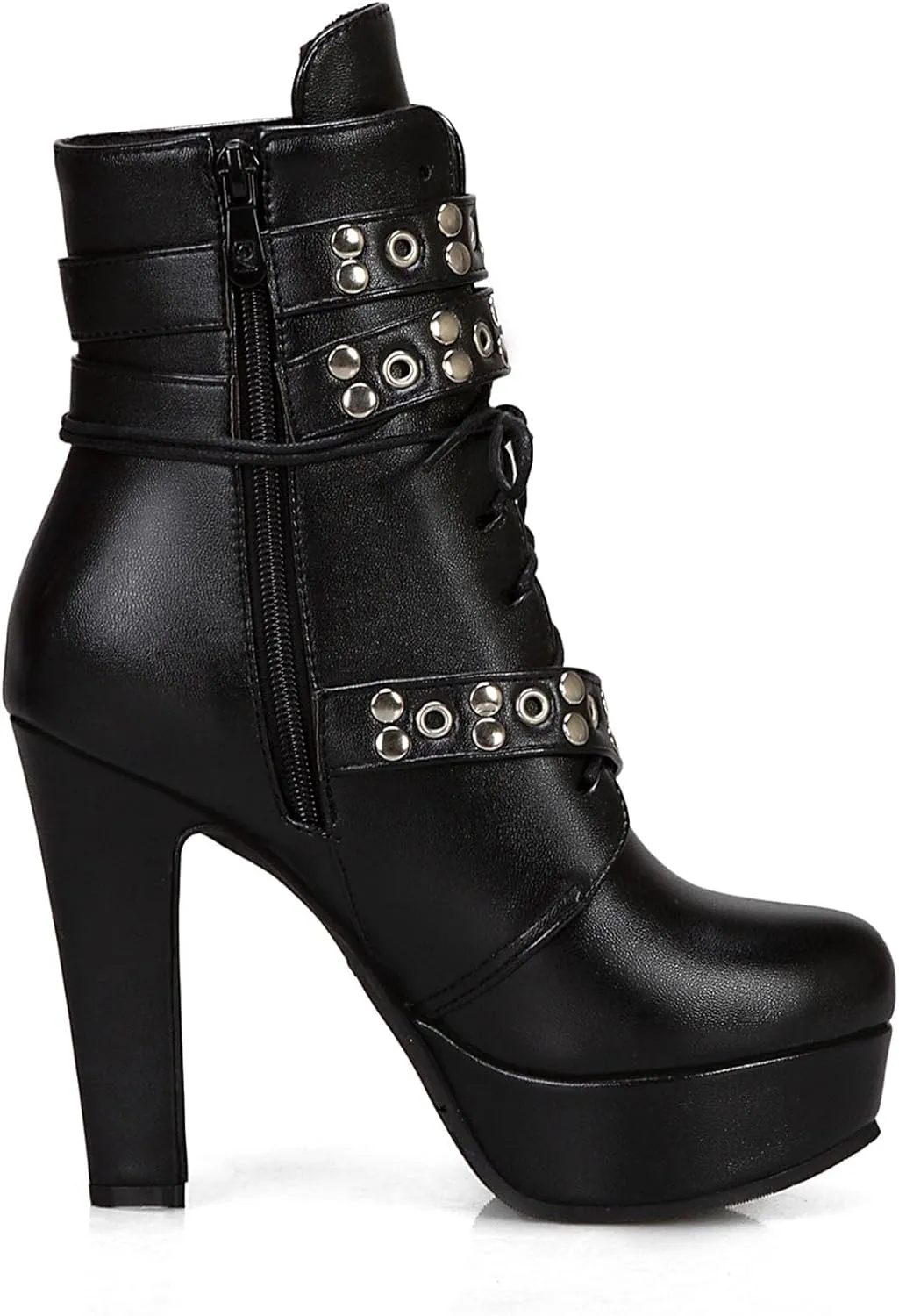 Women's Studded Buckled Combat Boots Chunky Platform Ankle Booties Goth Punk Lace Up Knight Biker Boots Zipper High Heels
