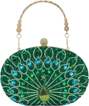 Womens Vintage Beaded Rhinestone Peacock Clutch Purse Handmade Crossbody Bag Evening Handbag For Wedding Party Prom