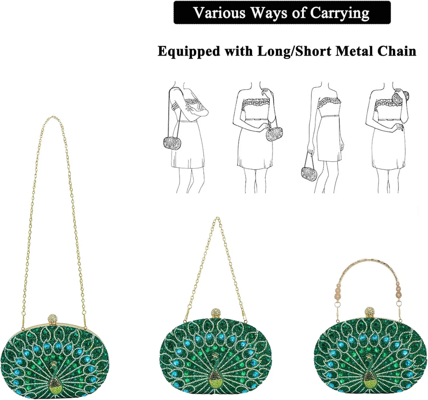 Womens Vintage Beaded Rhinestone Peacock Clutch Purse Handmade Crossbody Bag Evening Handbag For Wedding Party Prom