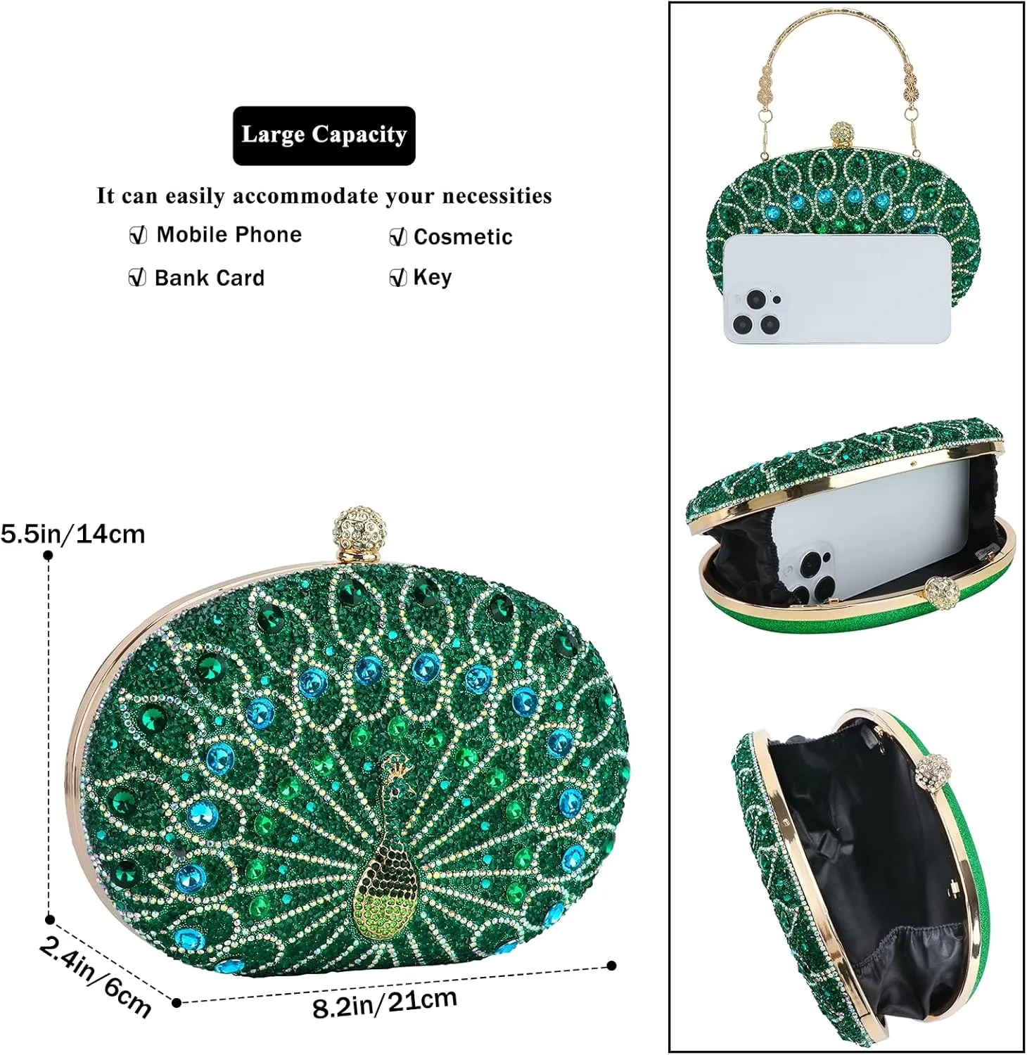 Womens Vintage Beaded Rhinestone Peacock Clutch Purse Handmade Crossbody Bag Evening Handbag For Wedding Party Prom