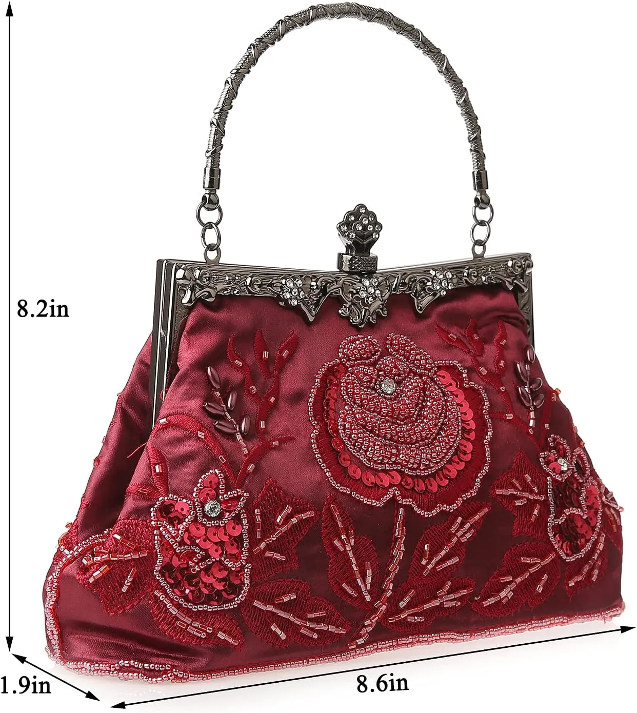 Womens Vintage Floral Beaded Rhinestone Embroidery Clutch Sequin Crossbody Bag Evening Handbag for Bridal Wedding Party Prom