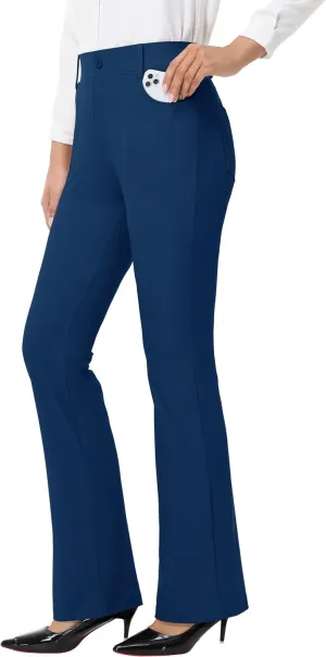 Women's Yoga Dress Pants - 28"/30" Stretchy Straight Leg Work Office Casual Trouser Pant with Belt Loops 5 Pockets
