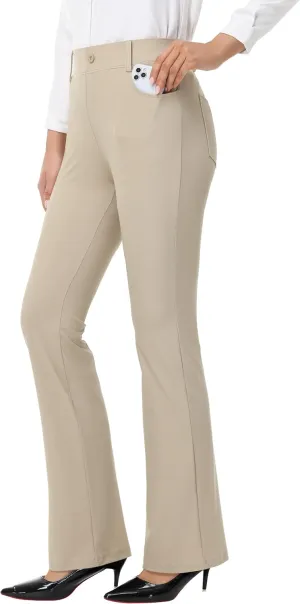 Women's Yoga Dress Pants - 28"/30" Stretchy Straight Leg Work Office Casual Trouser Pant with Belt Loops 5 Pockets