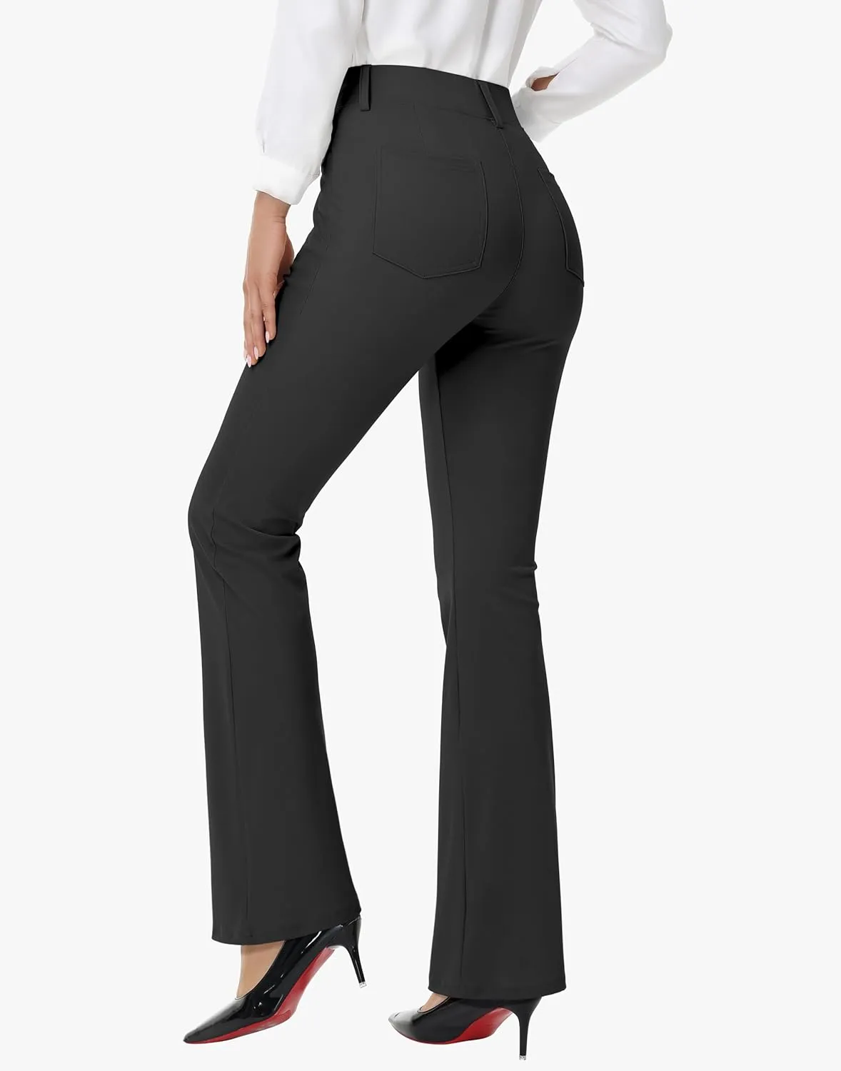 Women's Yoga Dress Pants - 28"/30" Stretchy Straight Leg Work Office Casual Trouser Pant with Belt Loops 5 Pockets