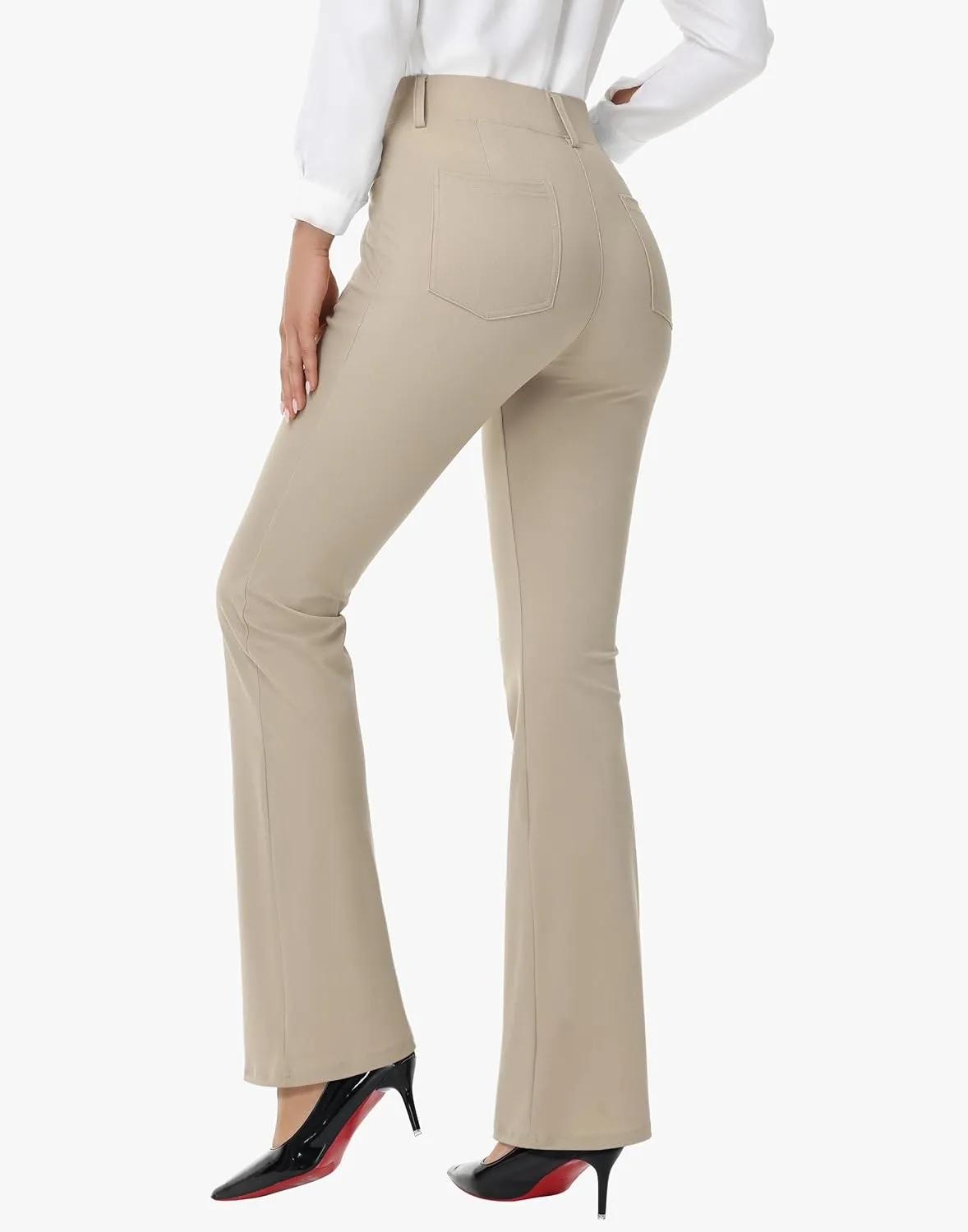 Women's Yoga Dress Pants - 28"/30" Stretchy Straight Leg Work Office Casual Trouser Pant with Belt Loops 5 Pockets