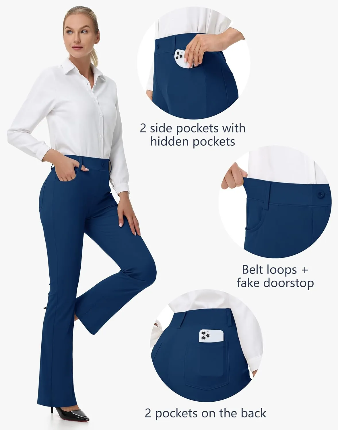 Women's Yoga Dress Pants - 28"/30" Stretchy Straight Leg Work Office Casual Trouser Pant with Belt Loops 5 Pockets