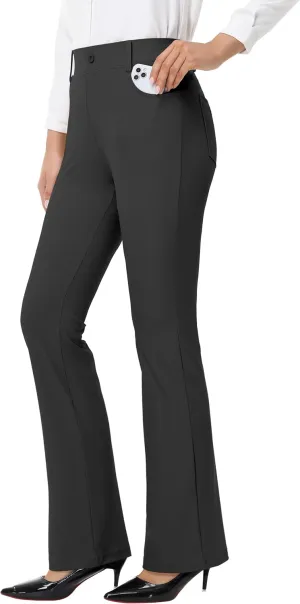 Women's Yoga Dress Pants - 28"/30" Stretchy Straight Leg Work Office Casual Trouser Pant with Belt Loops 5 Pockets