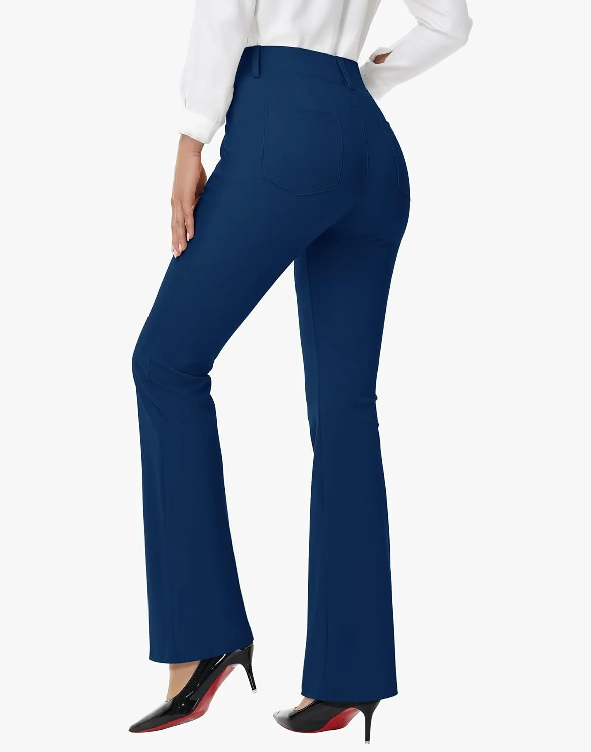 Women's Yoga Dress Pants - 28"/30" Stretchy Straight Leg Work Office Casual Trouser Pant with Belt Loops 5 Pockets