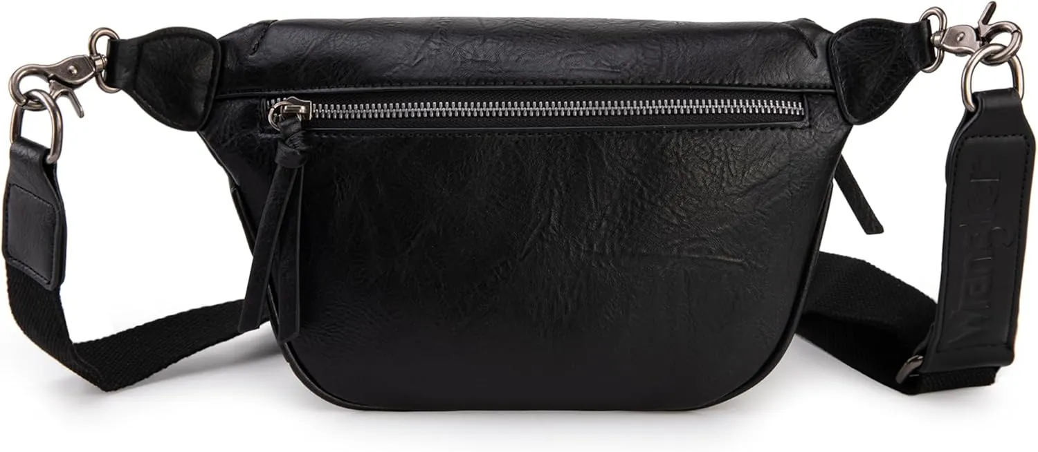 Wrangler Large Fanny Packs for Women Waist Bag Travel Belt Bags Crossbody Sling Purse Black
