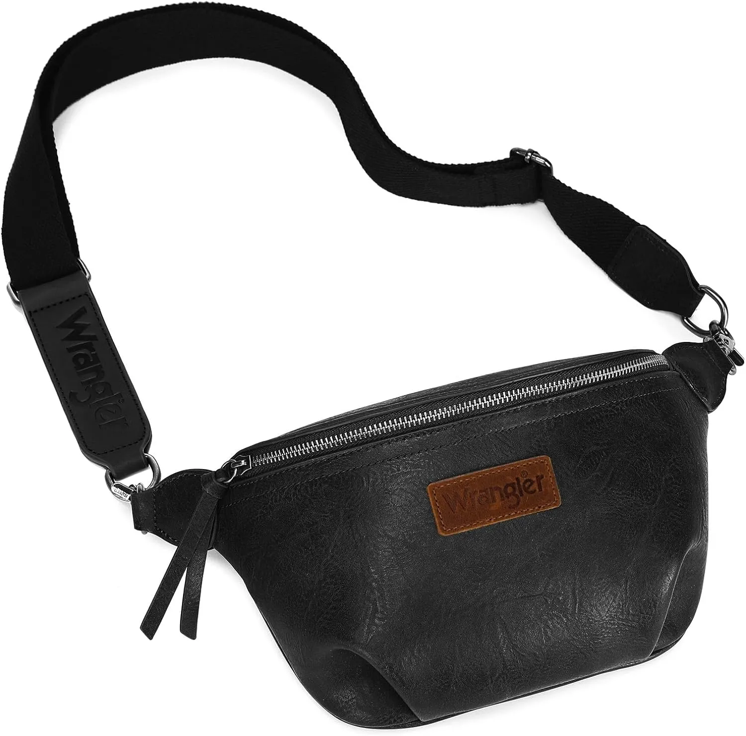 Wrangler Large Fanny Packs for Women Waist Bag Travel Belt Bags Crossbody Sling Purse Black