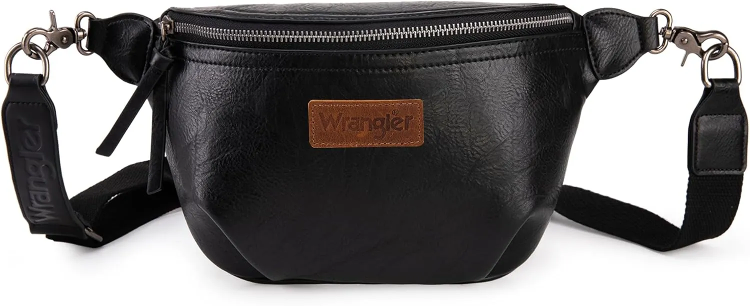 Wrangler Large Fanny Packs for Women Waist Bag Travel Belt Bags Crossbody Sling Purse Black