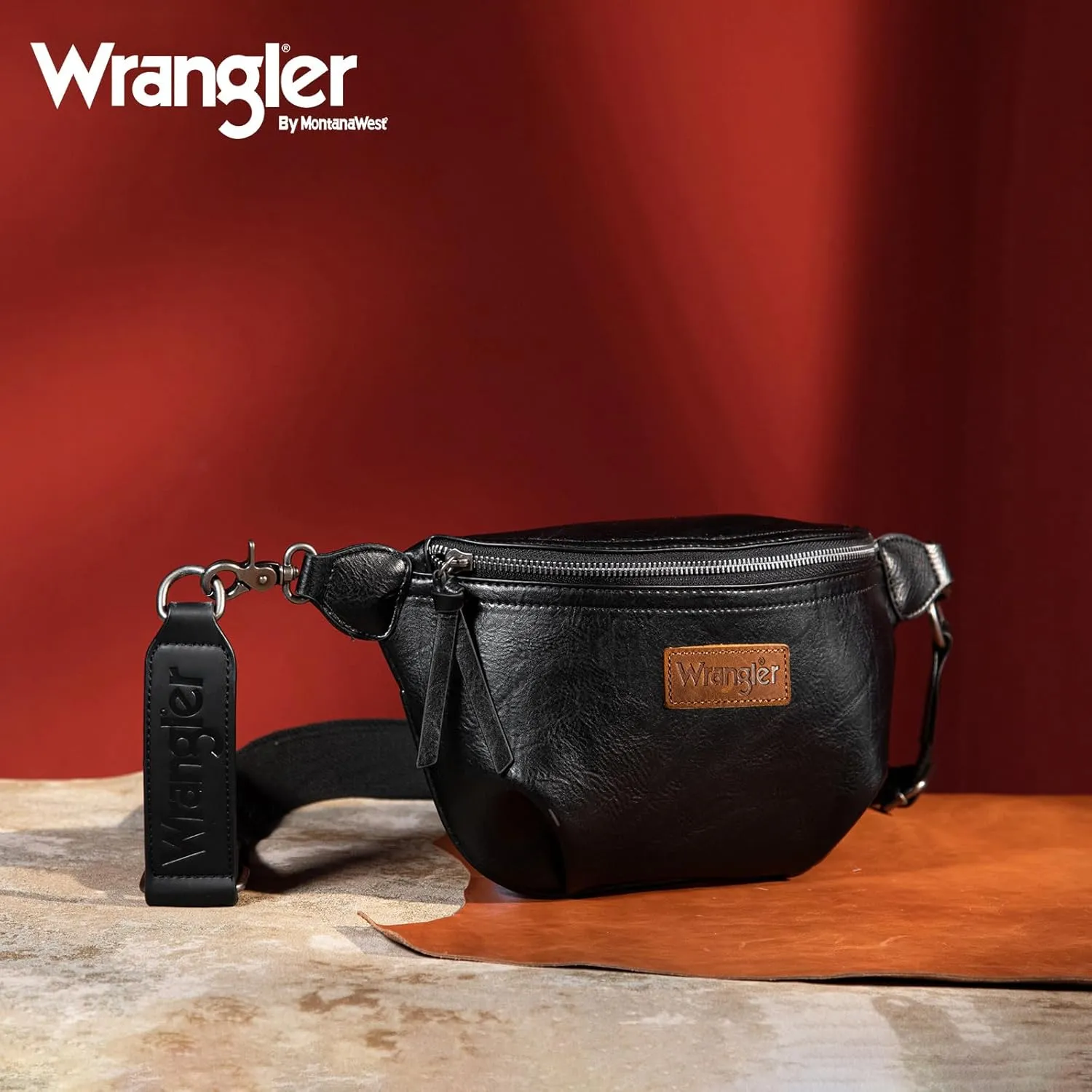 Wrangler Large Fanny Packs for Women Waist Bag Travel Belt Bags Crossbody Sling Purse Black