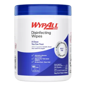 WypAll Disinfecting Wipes (54481), Hydrogen Peroxide Disinfectant Cleaner for Commercial, Industrial & Healthcare, 5.75'x7' Wipes, Fresh Scent (3 Canisters of 185 Sheets, 555 Sheet Total)