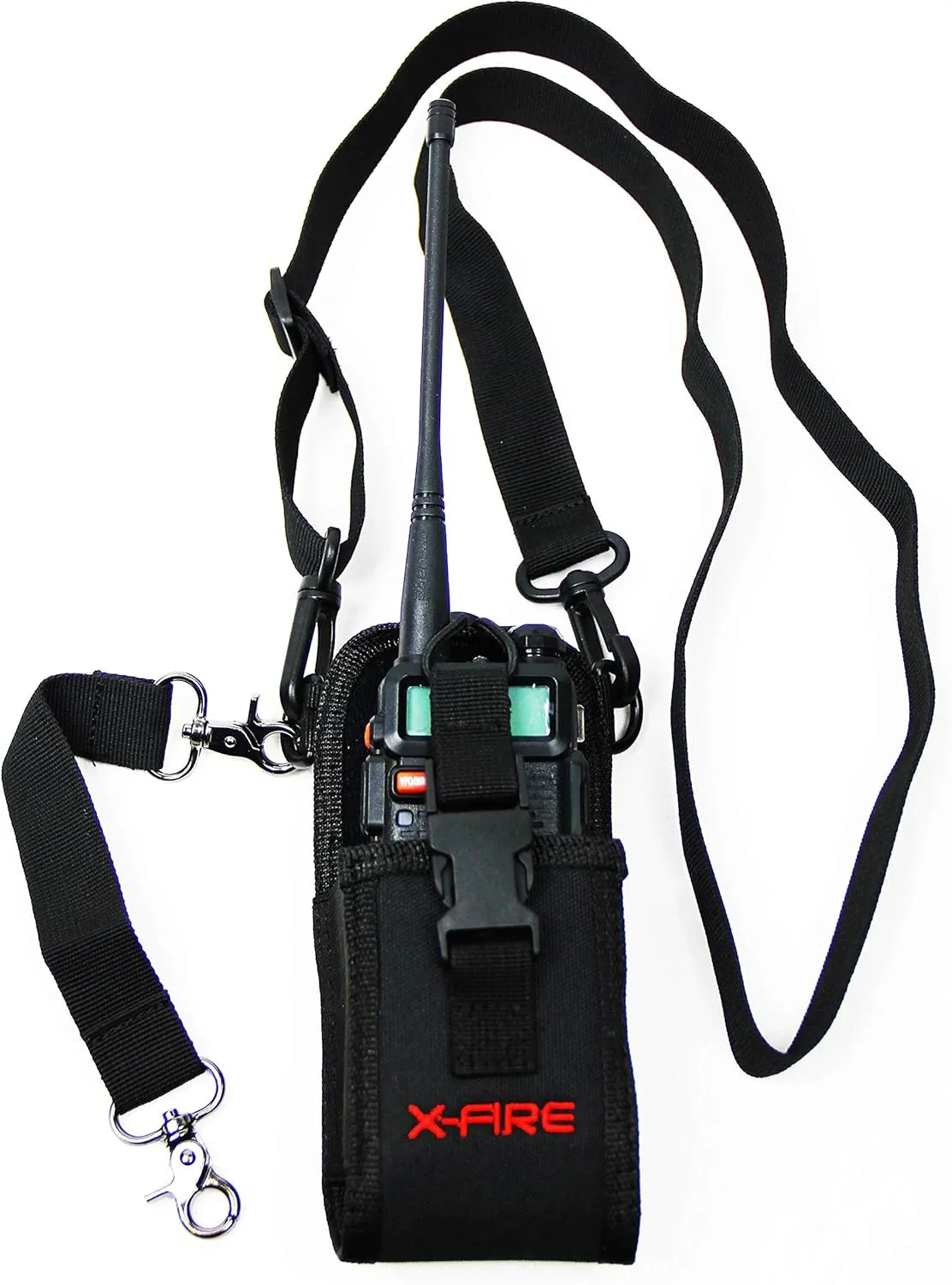 X-FIRE® Radio Strap Washable Firefighter EMS Portable Radio Shoulder/Duty Belt Holder w/Anti-Sway Strap and Moveable Mic Holder. 1" Nylon Shoulder Strap NOT Made in China.