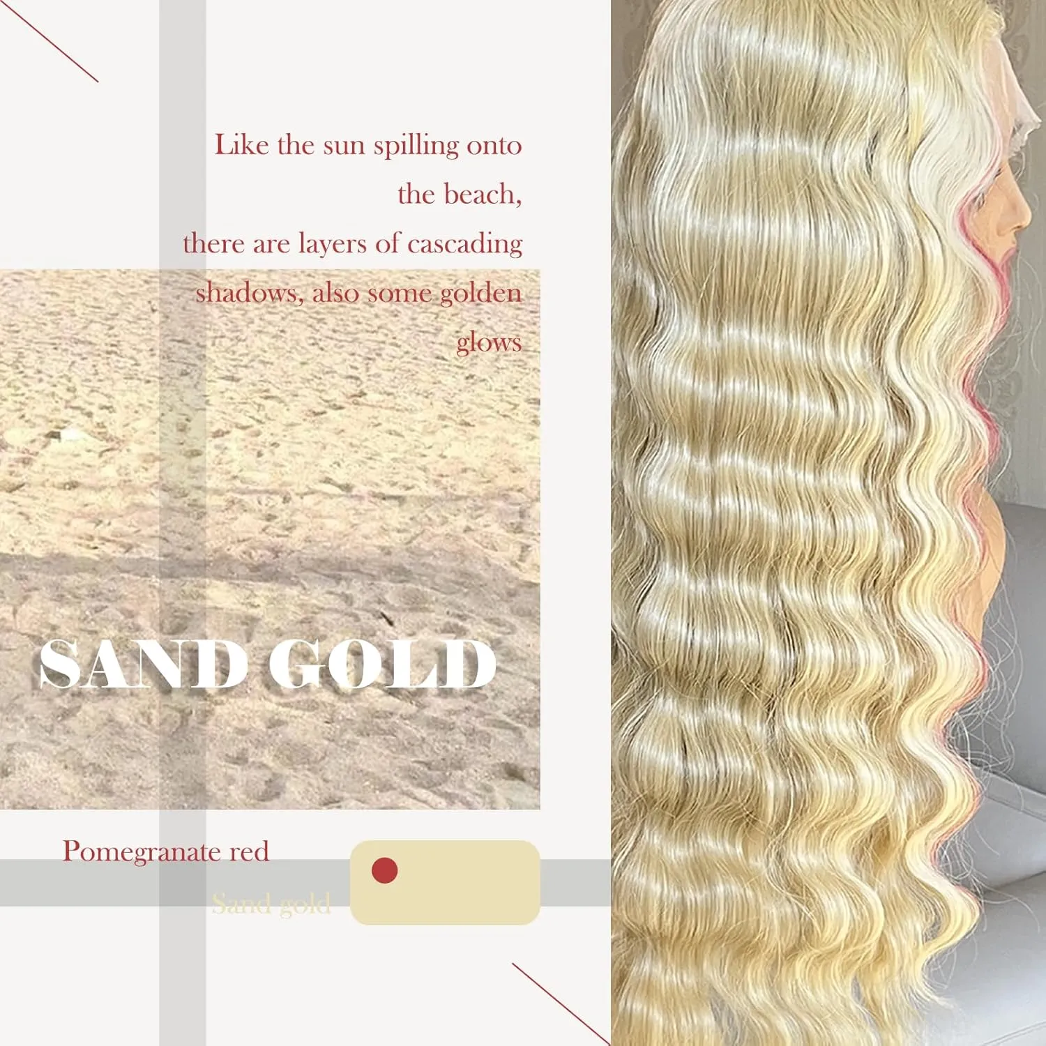 X-TRESS 30" Skunk Stripe Blonde Synthetic Lace Front Wig with Red Highlights, 13x4x1 Loose Deep Wave Glueless Pre-Plucked Wig for Black Women