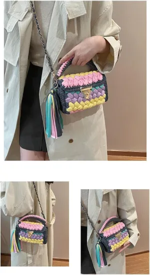 y2k Crossbody Bags for Women, Aesthetic Grunge Shoulder Bag Demure Emo Women Ladies Sling Purse Straw Chic Handbag (Rainbow)