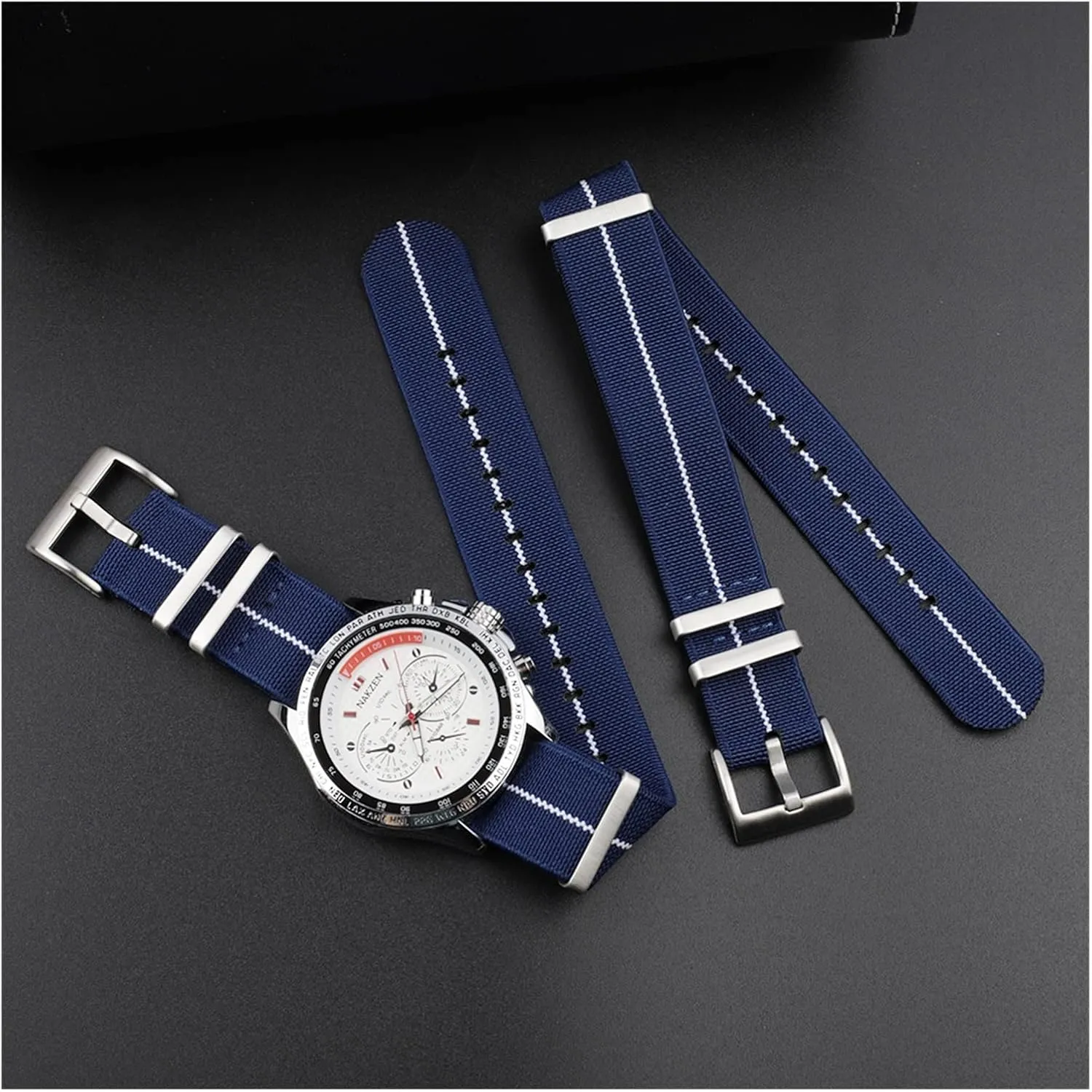yaoqijie High Quality Men's French Troops Parachute Bag Compatible With NATO Nylon Elastic Belt Watchband 18mm 20mm 22mm Watch Strap Silver Buckle lasting