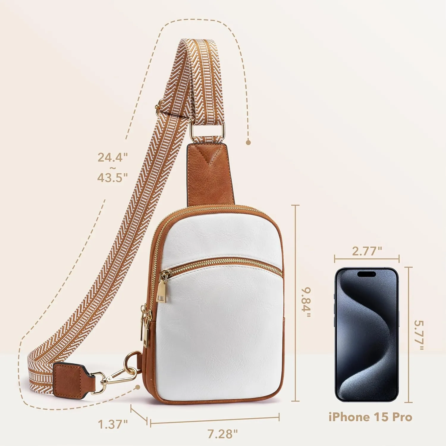 Yarnic Anti Theft Small Sling Bag for Women Men, RFID Cross body Purses Vegan Pu Leather Chest Bag with Adjustable Strap Handbag for Travel Work (White Brown)
