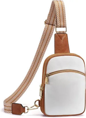Yarnic Anti Theft Small Sling Bag for Women Men, RFID Cross body Purses Vegan Pu Leather Chest Bag with Adjustable Strap Handbag for Travel Work (White Brown)