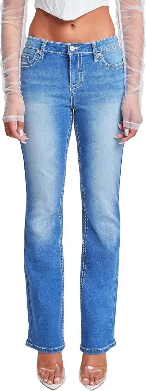 YMI Women's Heavy Stitch Bootcut Jeans with Embroidered Pockets
