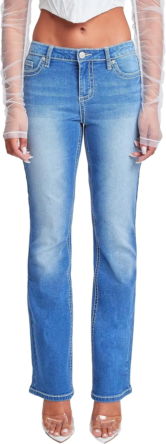 YMI Women's Heavy Stitch Bootcut Jeans with Embroidered Pockets