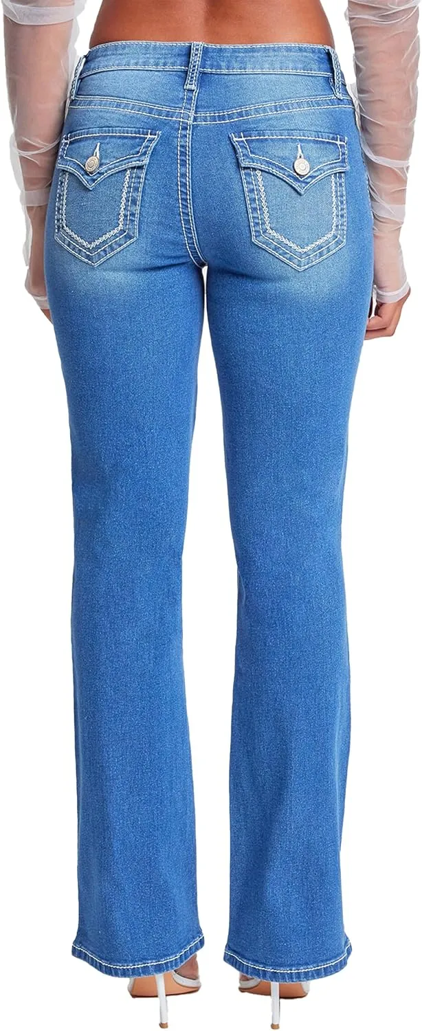 YMI Women's Heavy Stitch Bootcut Jeans with Embroidered Pockets