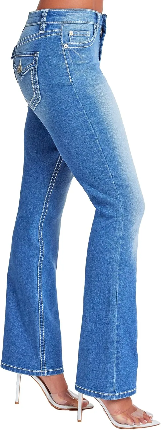 YMI Women's Heavy Stitch Bootcut Jeans with Embroidered Pockets