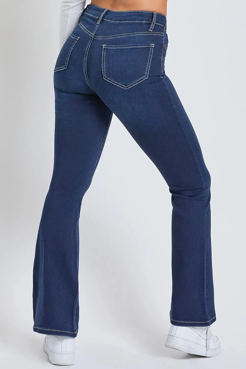 YMI Women's Hyper Denim Basic 5 Pkt 1 Btn Hr Flare Regular Inseam