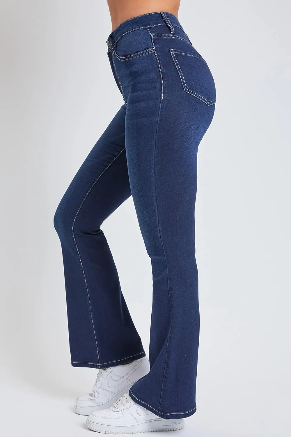YMI Women's Hyper Denim Basic 5 Pkt 1 Btn Hr Flare Regular Inseam