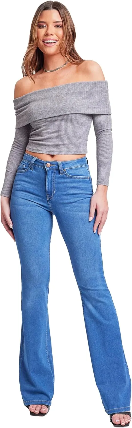 YMI Women's Tall Size Hyper Denim Basic 5 Pkt 1 Btn Hr Flare Long Inseam