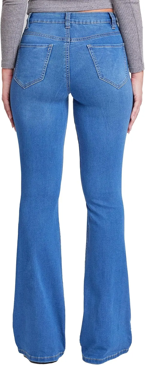 YMI Women's Tall Size Hyper Denim Basic 5 Pkt 1 Btn Hr Flare Long Inseam