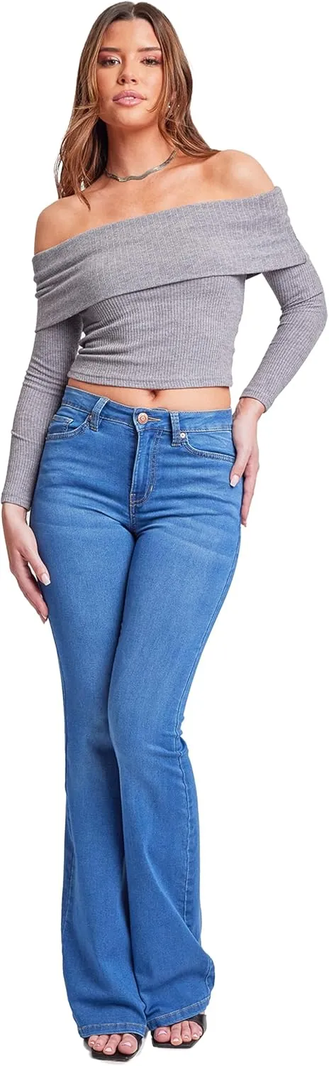 YMI Women's Tall Size Hyper Denim Basic 5 Pkt 1 Btn Hr Flare Long Inseam