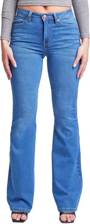 YMI Women's Tall Size Hyper Denim Basic 5 Pkt 1 Btn Hr Flare Long Inseam