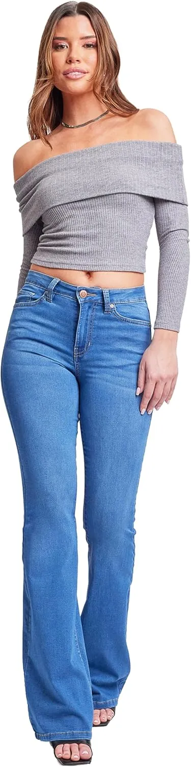 YMI Women's Tall Size Hyper Denim Basic 5 Pkt 1 Btn Hr Flare Long Inseam