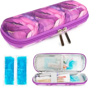 YOUSHARES Insulin Cooler Travel Case - Diabetic Insulated Organizer Portable Cooling Bag for Medication Cooling Insulation, Insulin Pen Case with 2 TSA Approved Travel Cooler Ice Pack (Marble Purple)