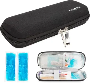 YOUSHARES Insulin Cooler Travel Case, Small EVA Diabetic Insulated Organizer Portable Cooling Bag for Medication Cooling Insulation, Epi Pen Carrying Bag with 2 Ice Pack (Black)