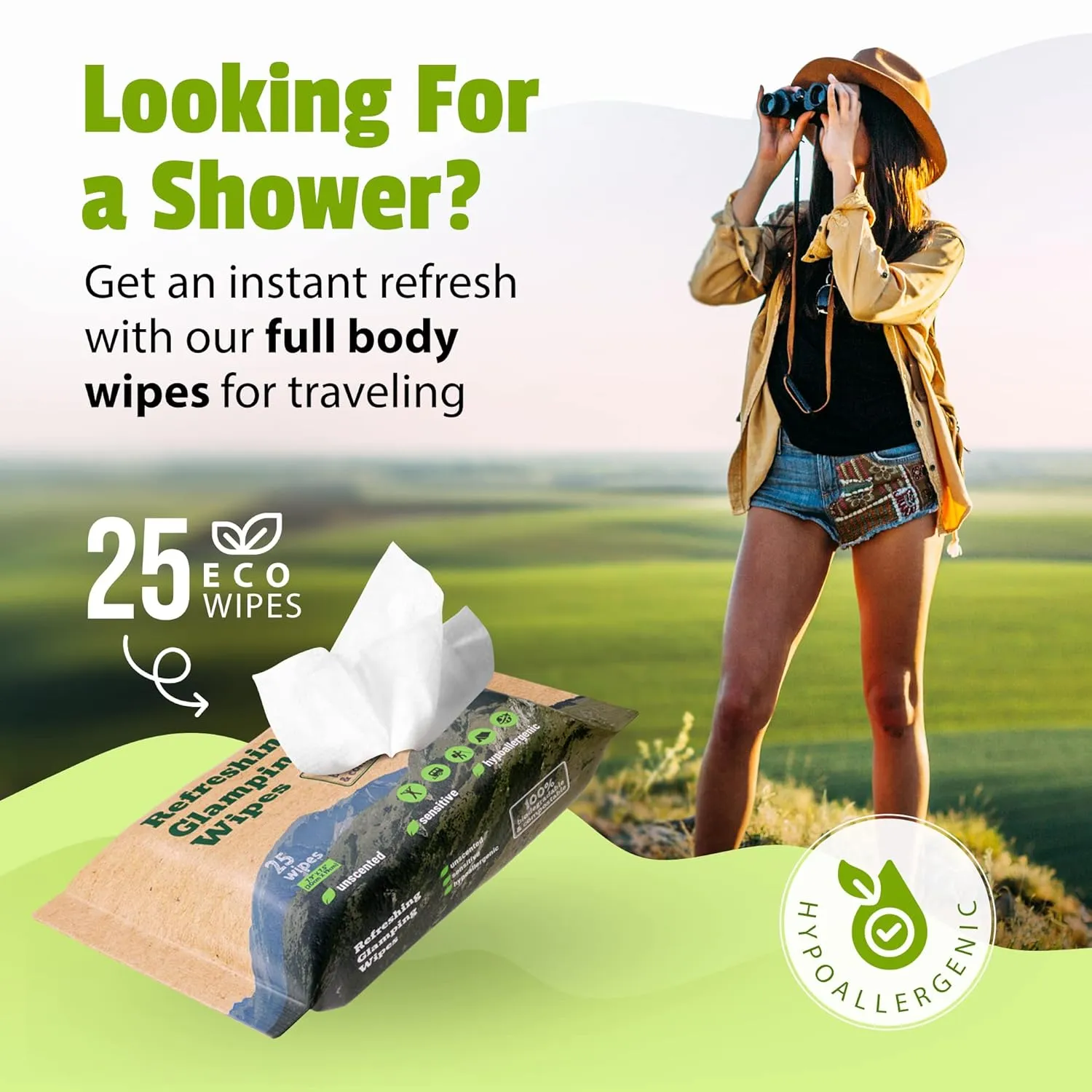 Yugi wet wipes, Face and Body Wipes for Camping, Post Workout and Traveling, Plant-based fibers unscented wipes (6 packs, 150 wipes)