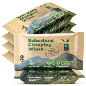 Yugi wet wipes, Face and Body Wipes for Camping, Post Workout and Traveling, Plant-based fibers unscented wipes (6 packs, 150 wipes)
