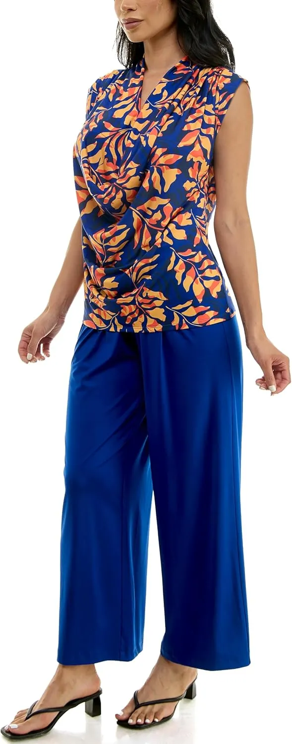 Zac & Rachel Women's Wide Leg Pull on Dty Knit Pant with Elastic Waist and Self Adjustable Tie Belt