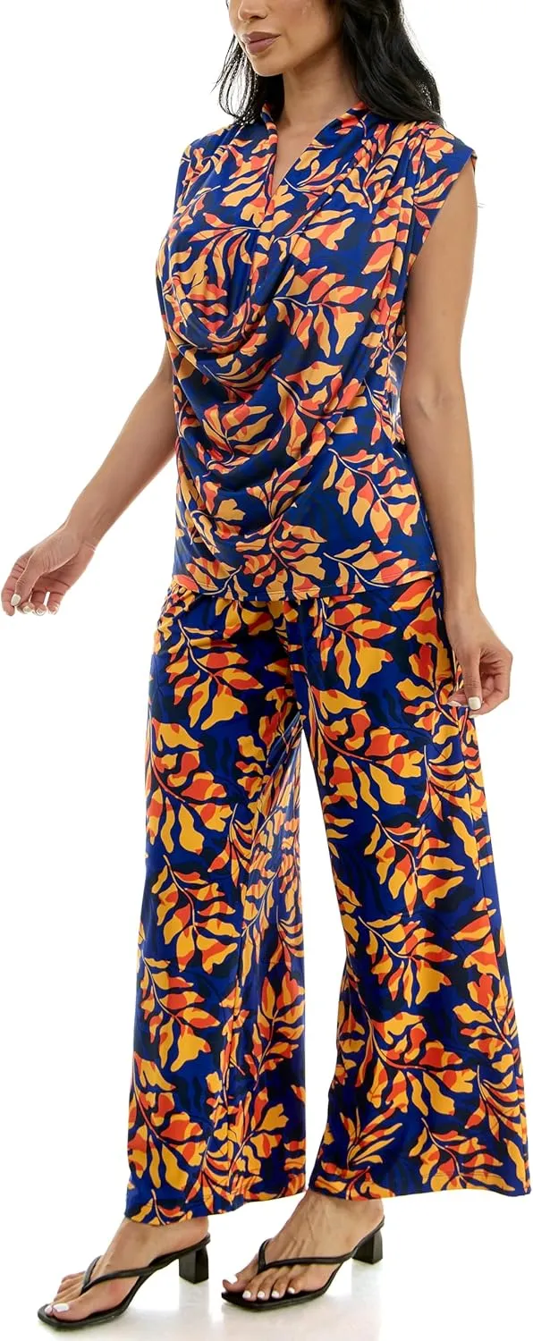 Zac & Rachel Women's Wide Leg Pull on Dty Knit Pant with Elastic Waist and Self Adjustable Tie Belt
