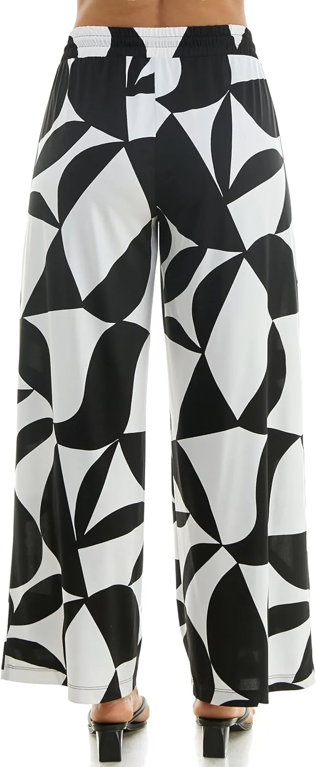 Zac & Rachel Women's Wide Leg Pull on Dty Knit Pant with Elastic Waist and Self Adjustable Tie Belt