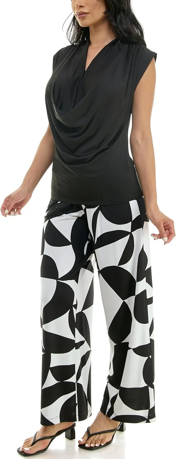 Zac & Rachel Women's Wide Leg Pull on Dty Knit Pant with Elastic Waist and Self Adjustable Tie Belt