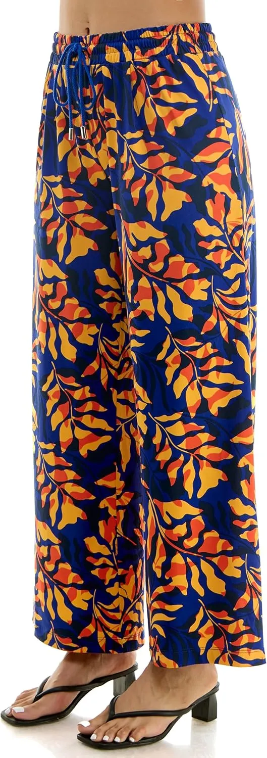 Zac & Rachel Women's Wide Leg Pull on Dty Knit Pant with Elastic Waist and Self Adjustable Tie Belt