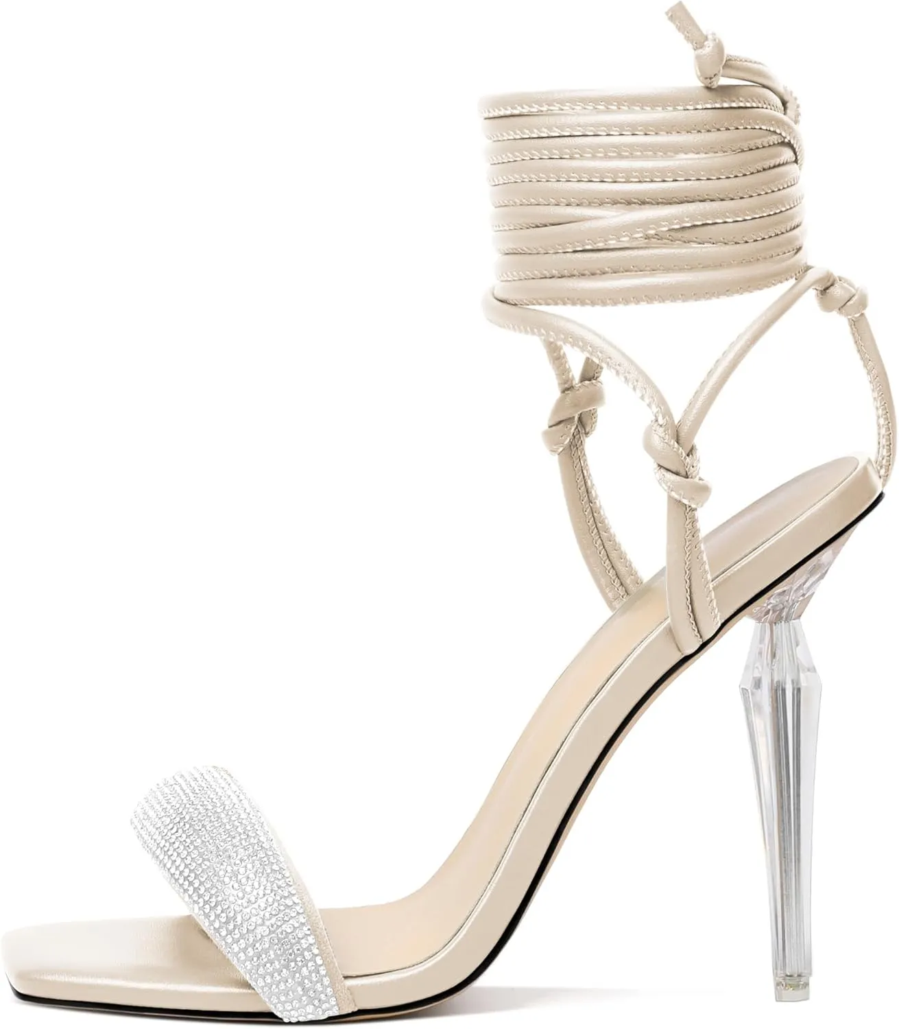 Zamikoo Women's High Heel Sandals, Ankle Strap Open Toe Heels, Square Toe Clear Stiletto Heeled Sandals 4 Inch