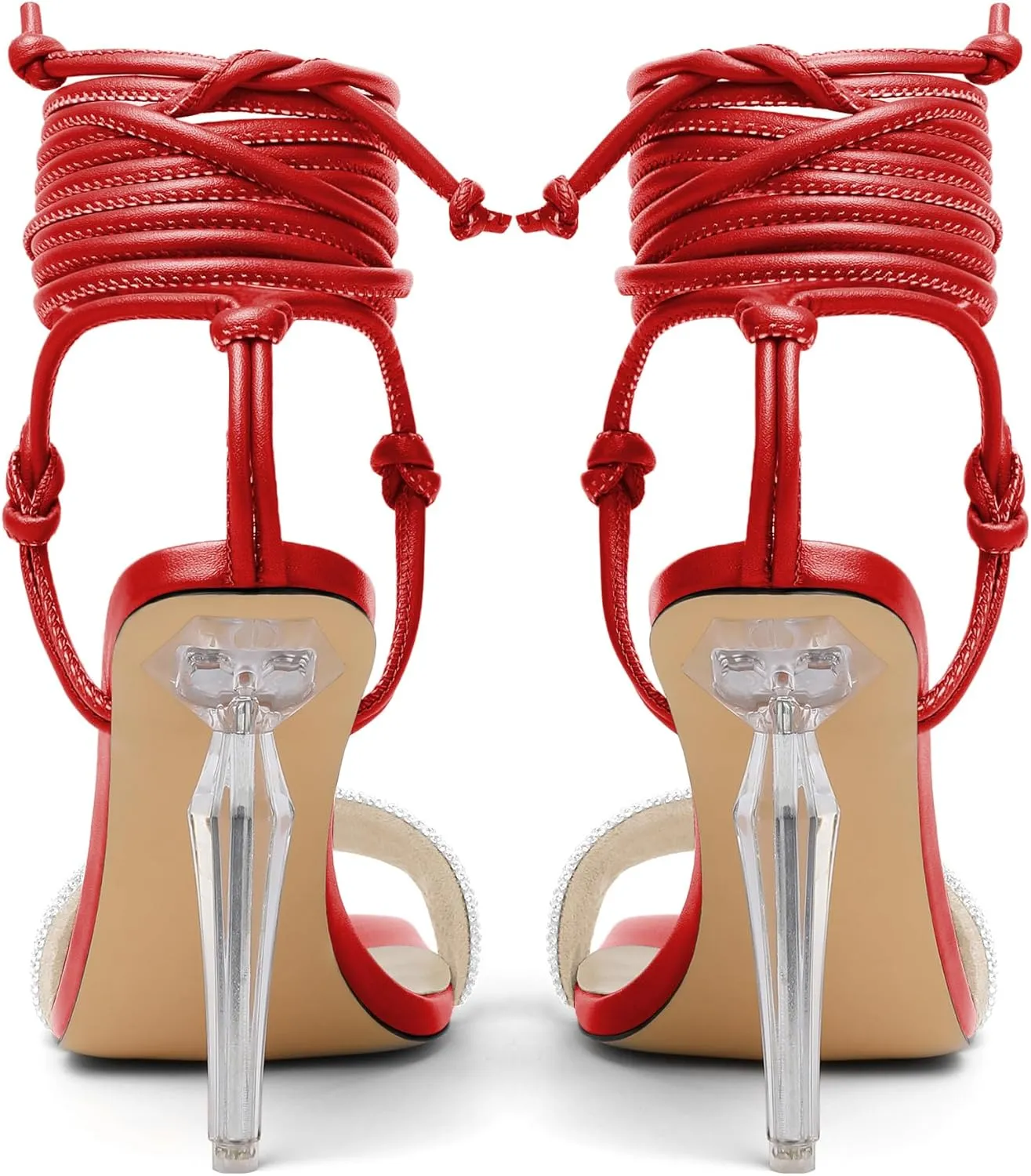 Zamikoo Women's High Heel Sandals, Ankle Strap Open Toe Heels, Square Toe Clear Stiletto Heeled Sandals 4 Inch