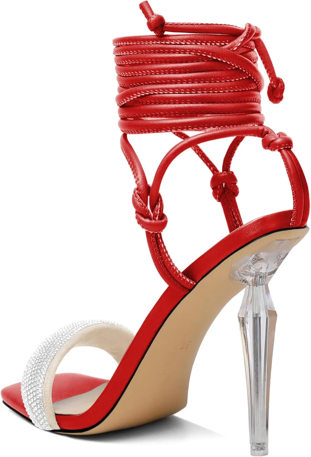 Zamikoo Women's High Heel Sandals, Ankle Strap Open Toe Heels, Square Toe Clear Stiletto Heeled Sandals 4 Inch