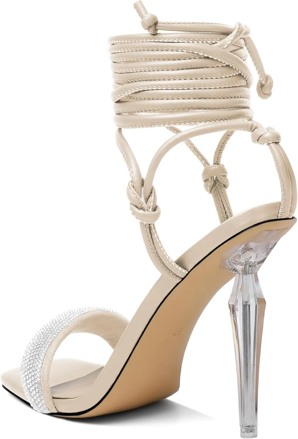 Zamikoo Women's High Heel Sandals, Ankle Strap Open Toe Heels, Square Toe Clear Stiletto Heeled Sandals 4 Inch